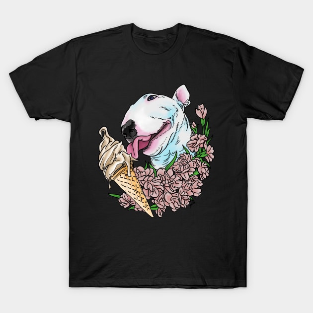 Bull Terrier Loving Ice Cream T-Shirt by Noewi